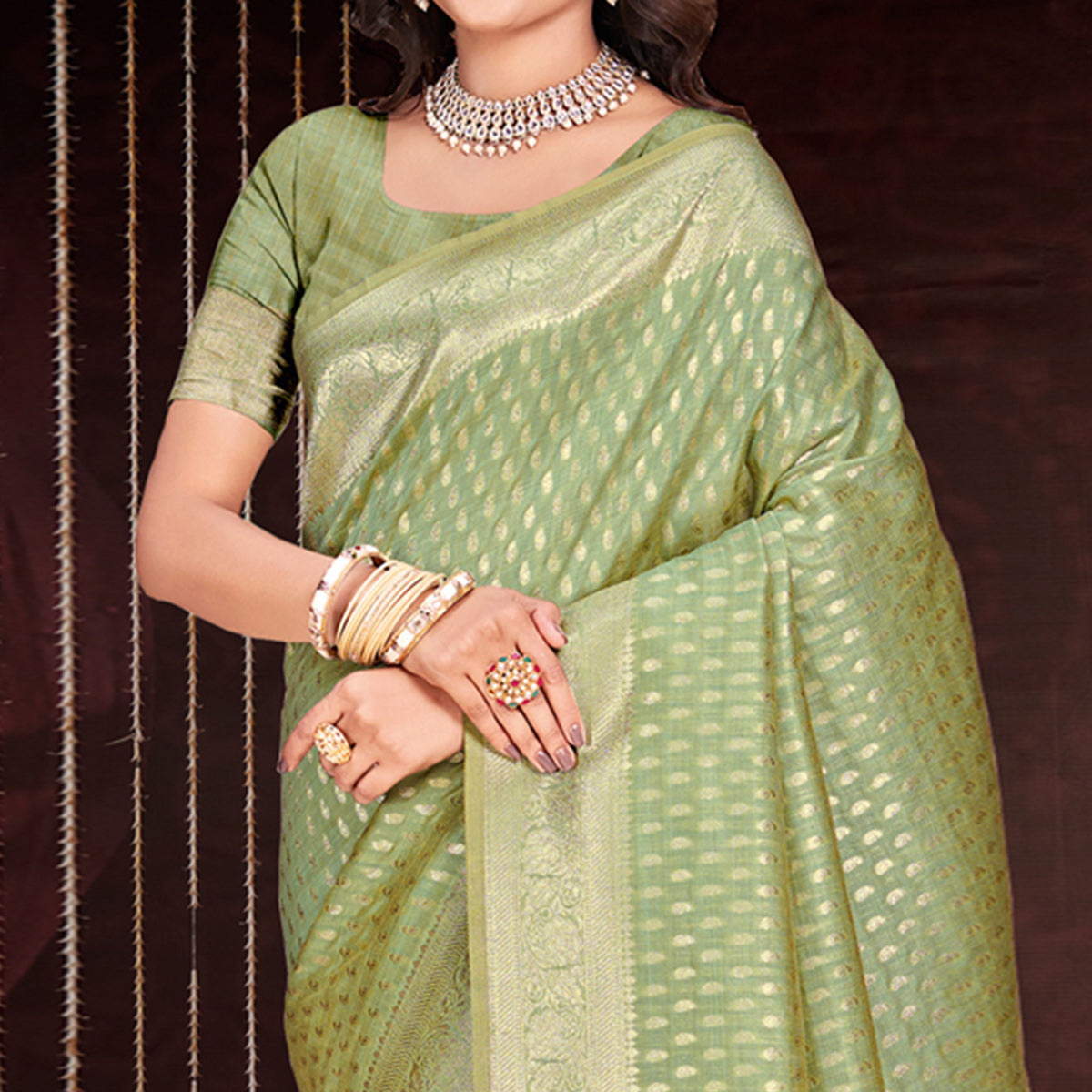 green-floral-woven-cotton-silk-saree-with-tassels-8
