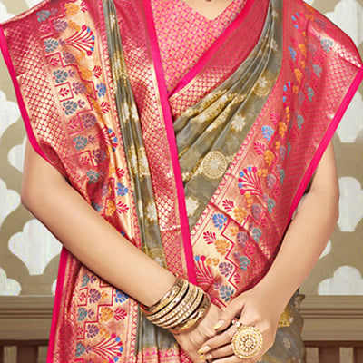grey-floral-woven-banarasi-silk-saree-with-tassels