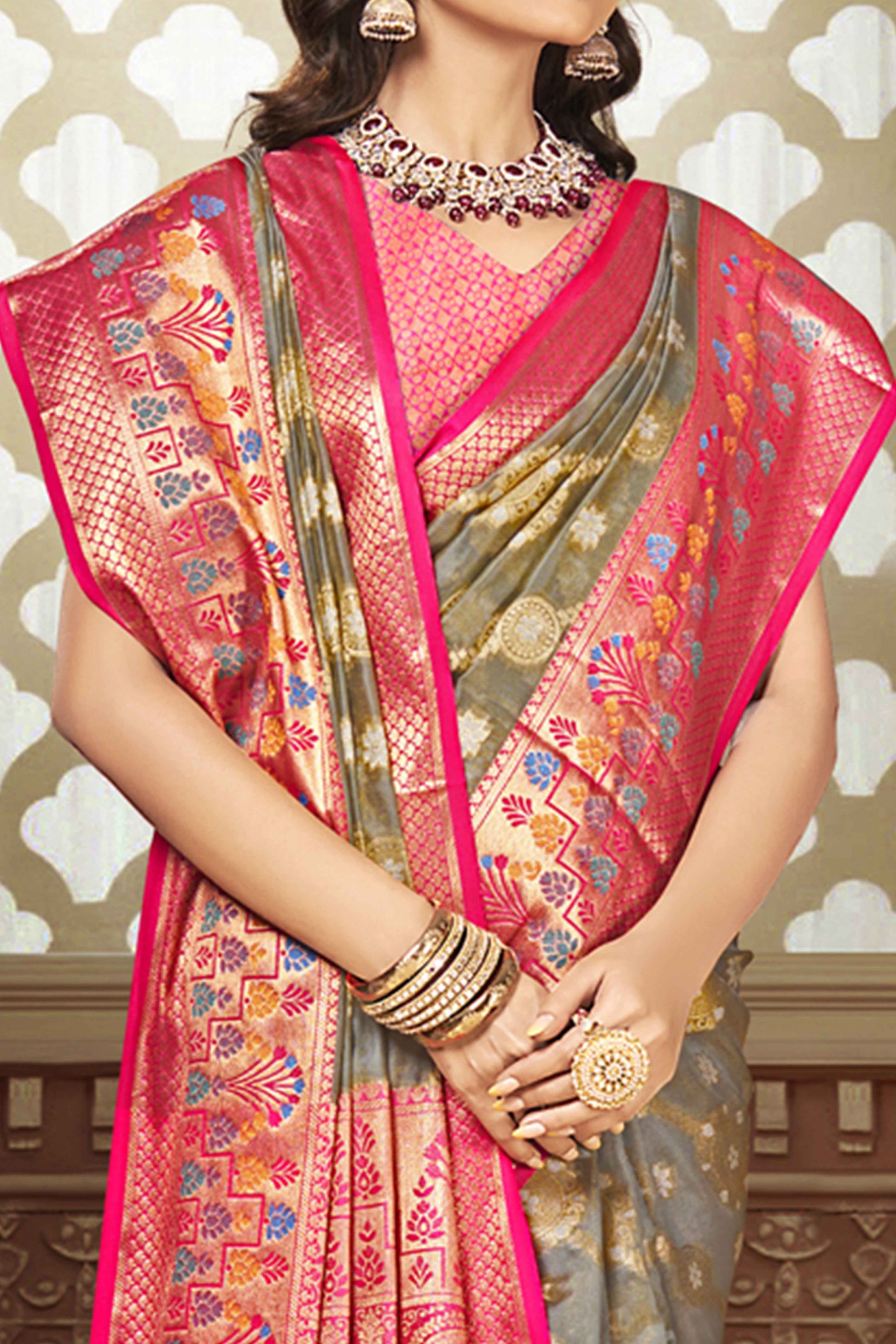grey-floral-woven-banarasi-silk-saree-with-tassels