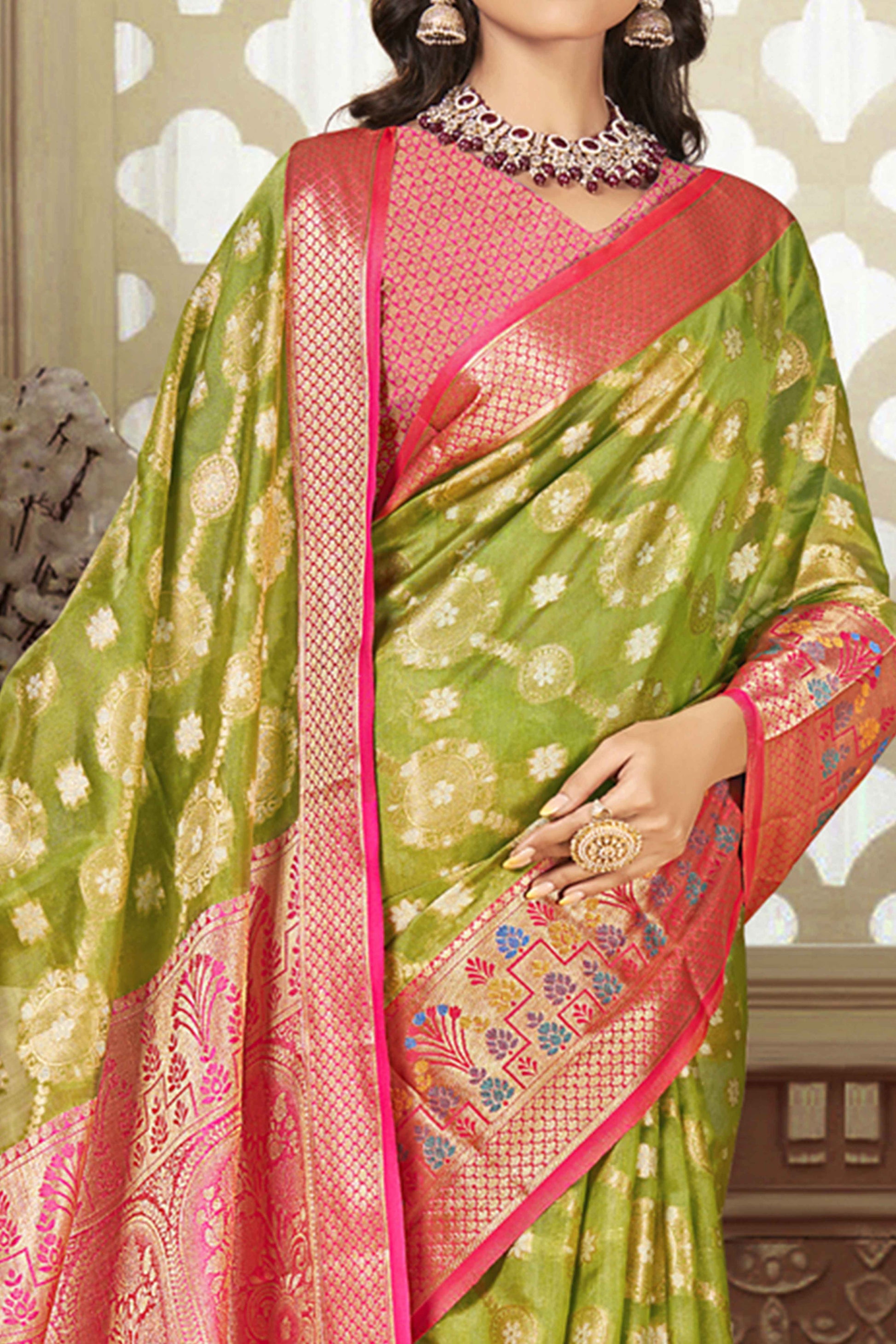 green-floral-woven-banarasi-silk-saree-with-tassels-20