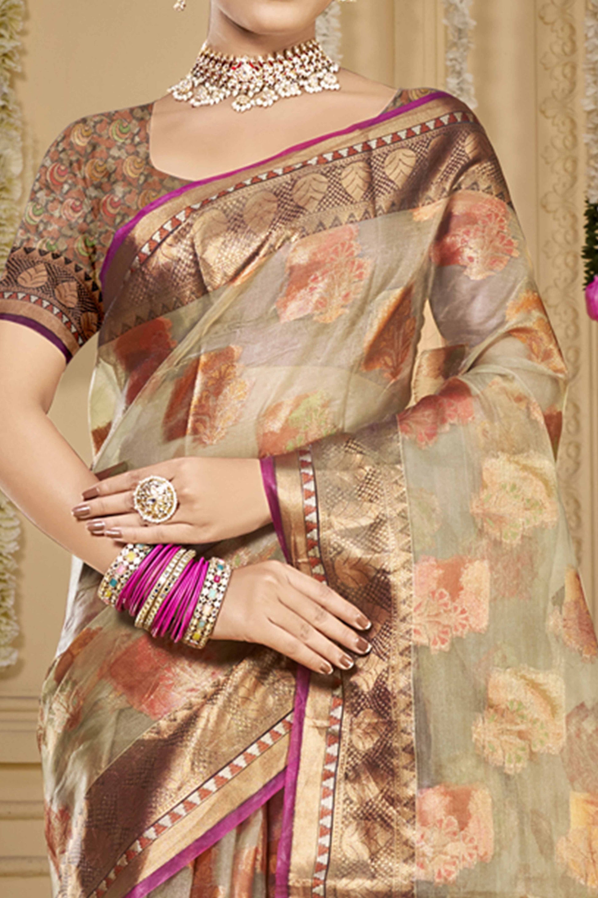 grey-floral-woven-organza-saree-with-tassels-3