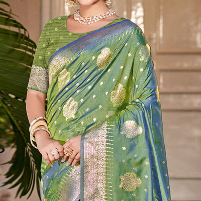 green-floral-woven-banarasi-silk-saree-with-tassels-12