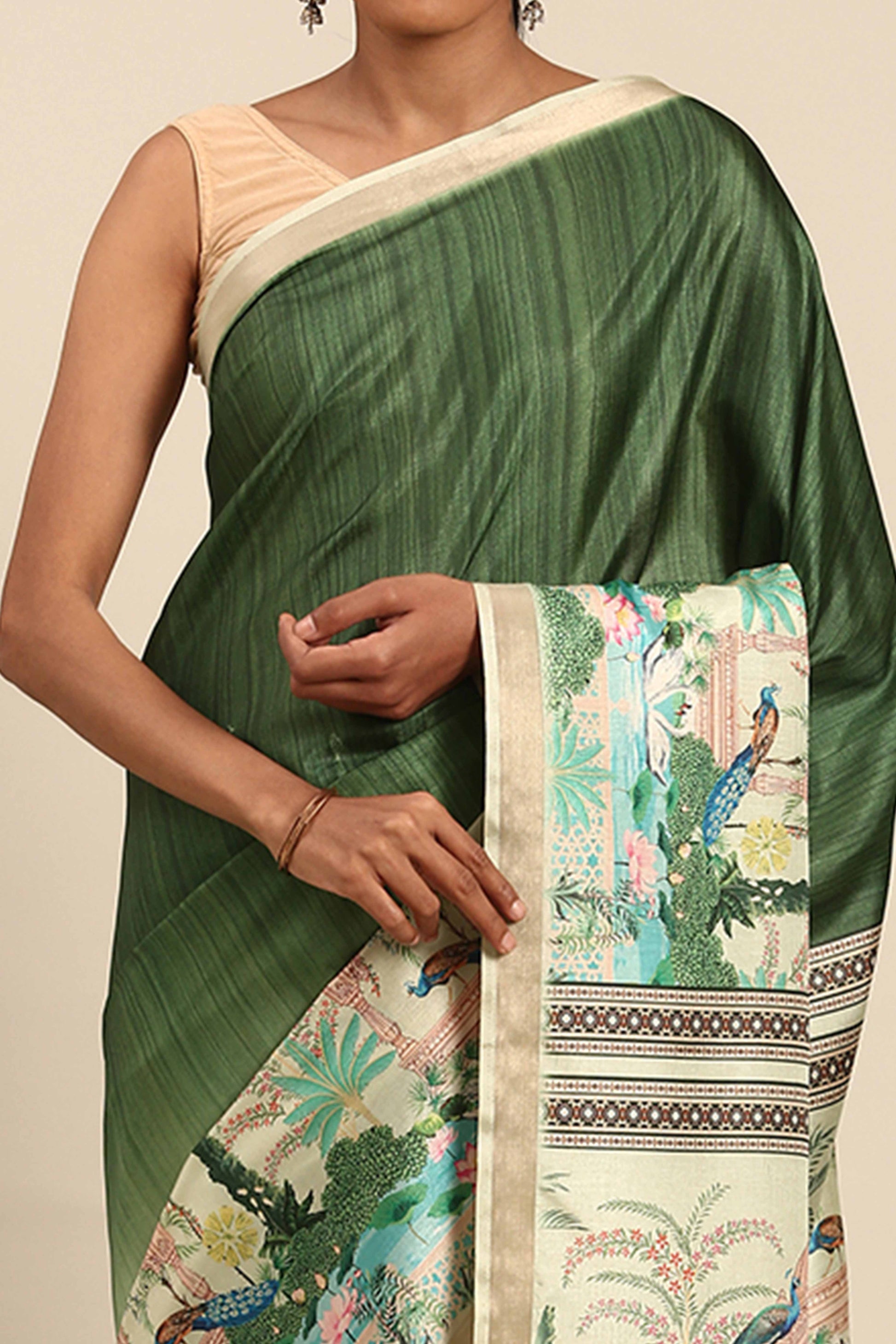 green-digital-printed-cotton-silk-saree-4