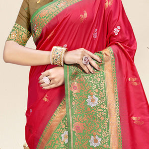 Dark Pink Floral Woven Banarasi Silk Saree