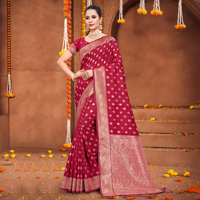 Maroon Floral Woven Banarasi Silk Saree