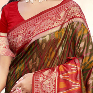 green-red-woven-cotton-silk-saree-with-tassels