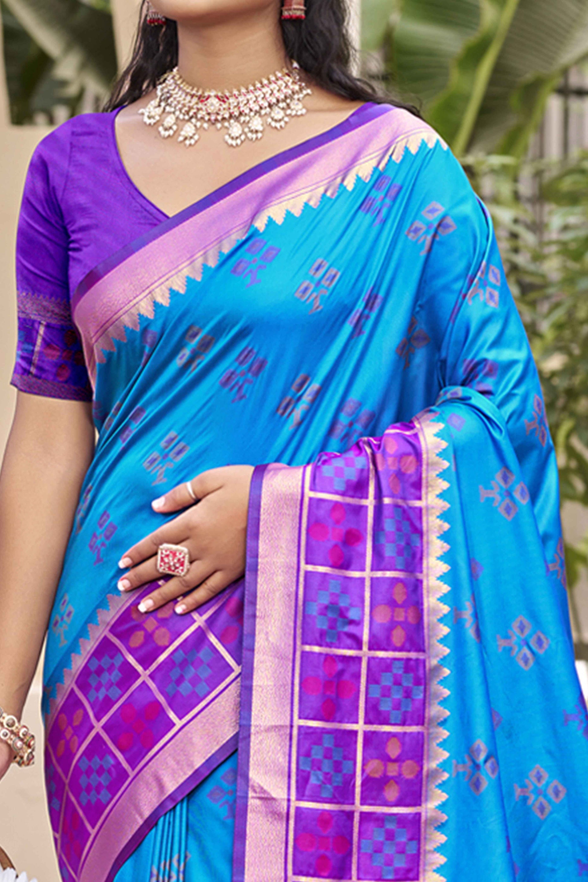 Blue Woven Cotton Silk Saree With Tassels