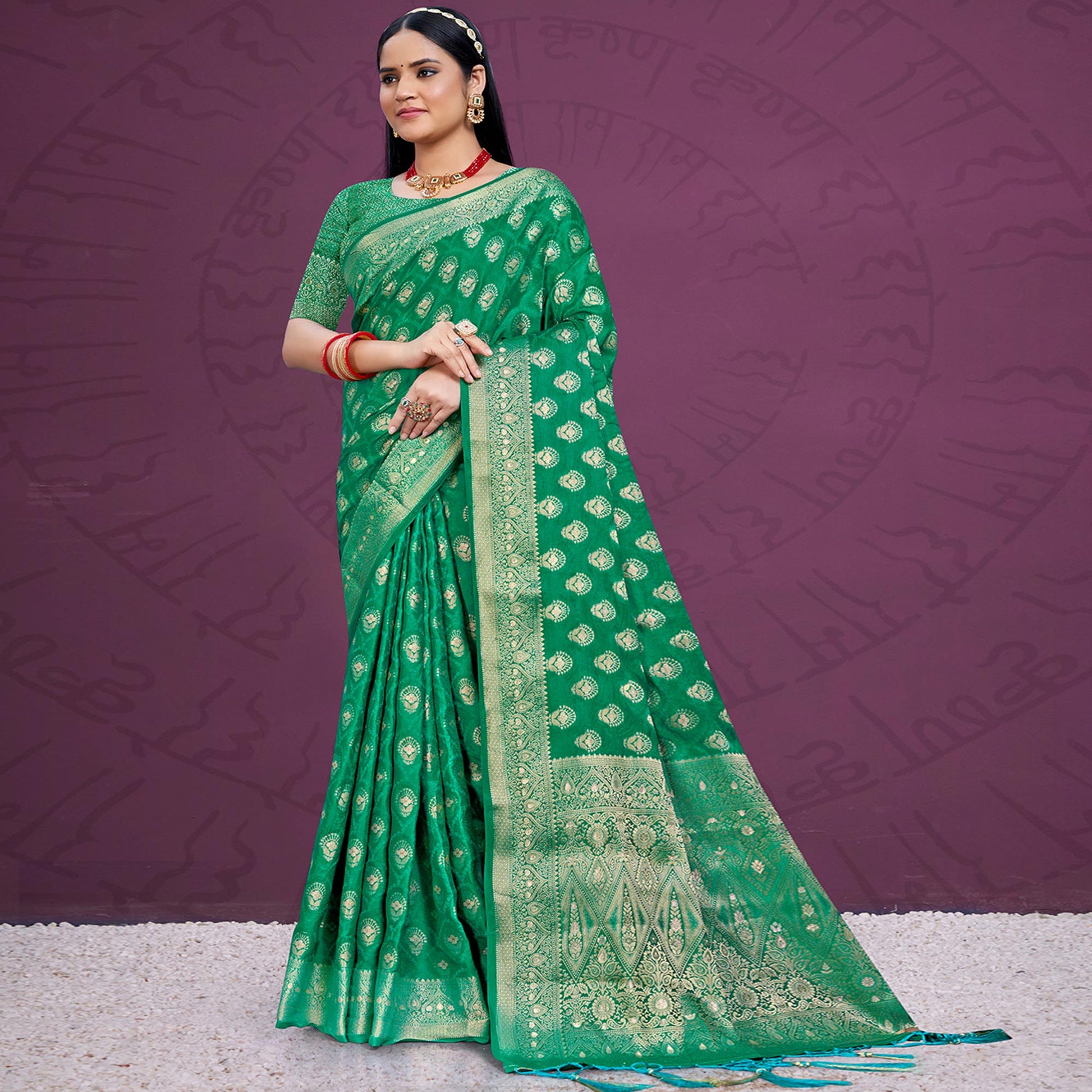 green-floral-woven-cotton-silk-saree-with-tassels-5