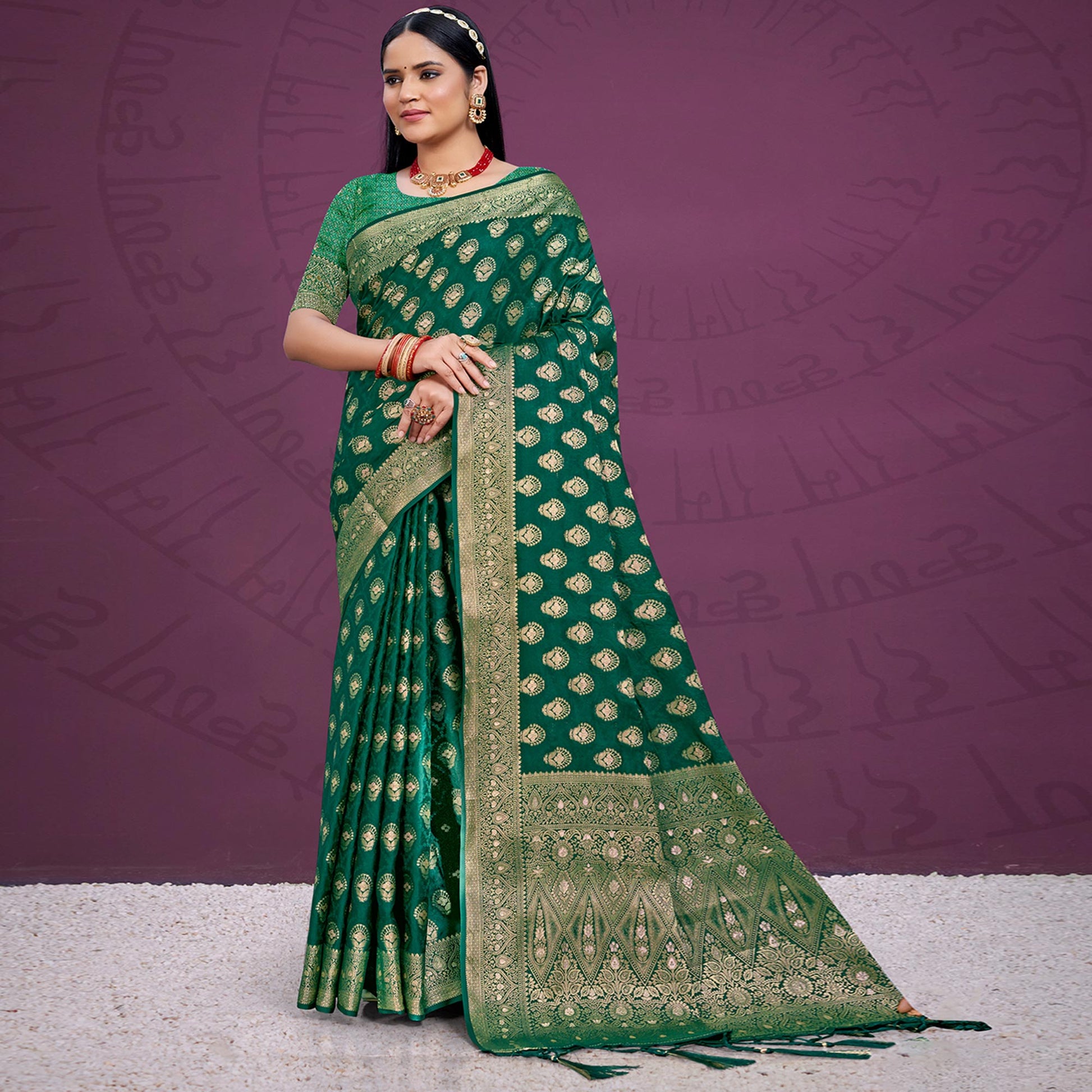 green-floral-woven-cotton-silk-saree-with-tassels-6
