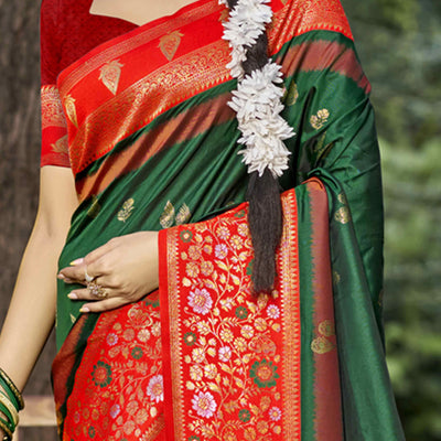 green-floral-woven-banarasi-silk-saree-with-tassels-13