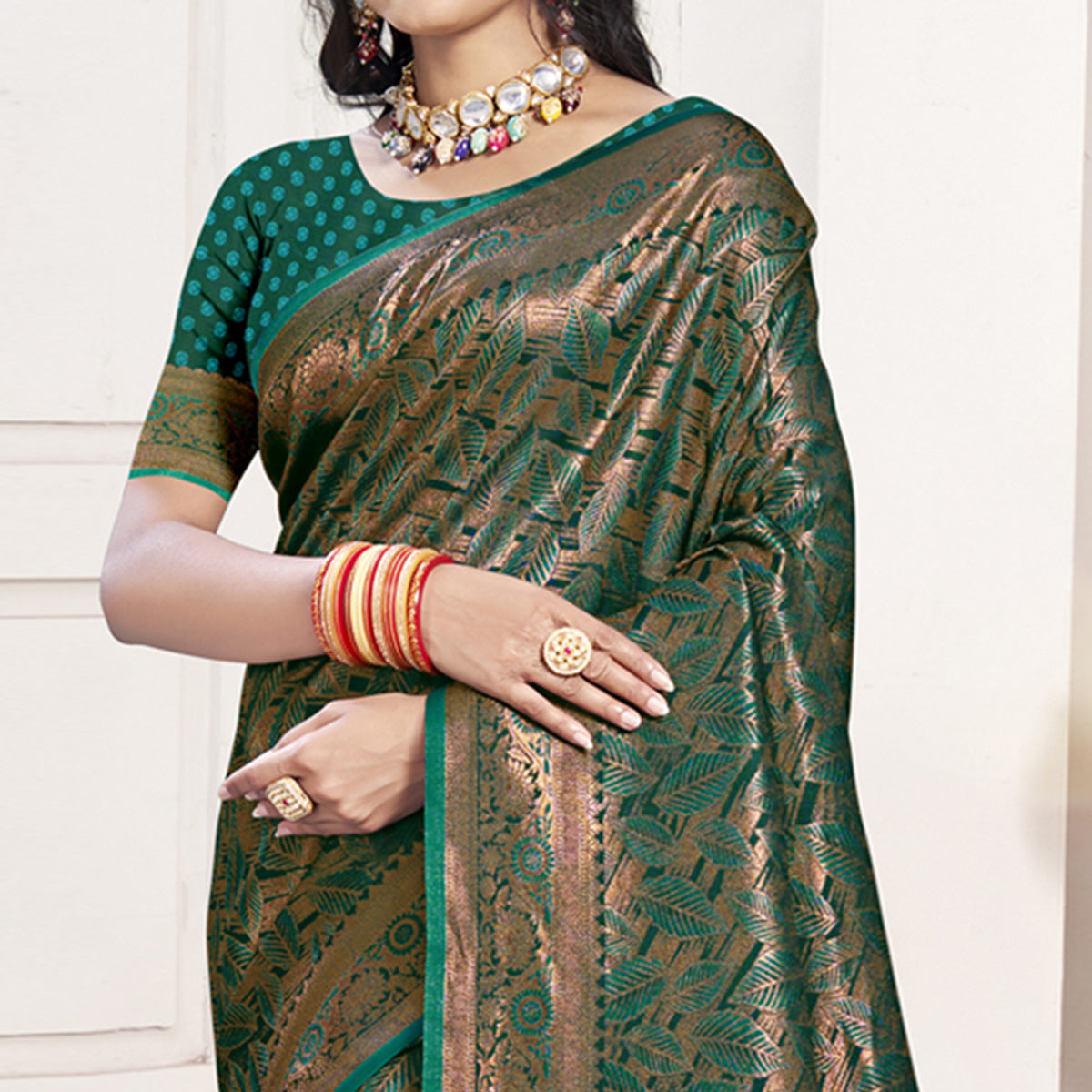 green-woven-banarasi-silk-saree-with-tassels-15