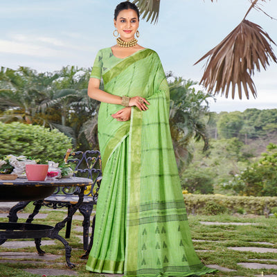 green-woven-cotton-blend-saree-with-tassels-2