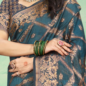 Bluyish Grey Floral Woven Cotton Silk Saree