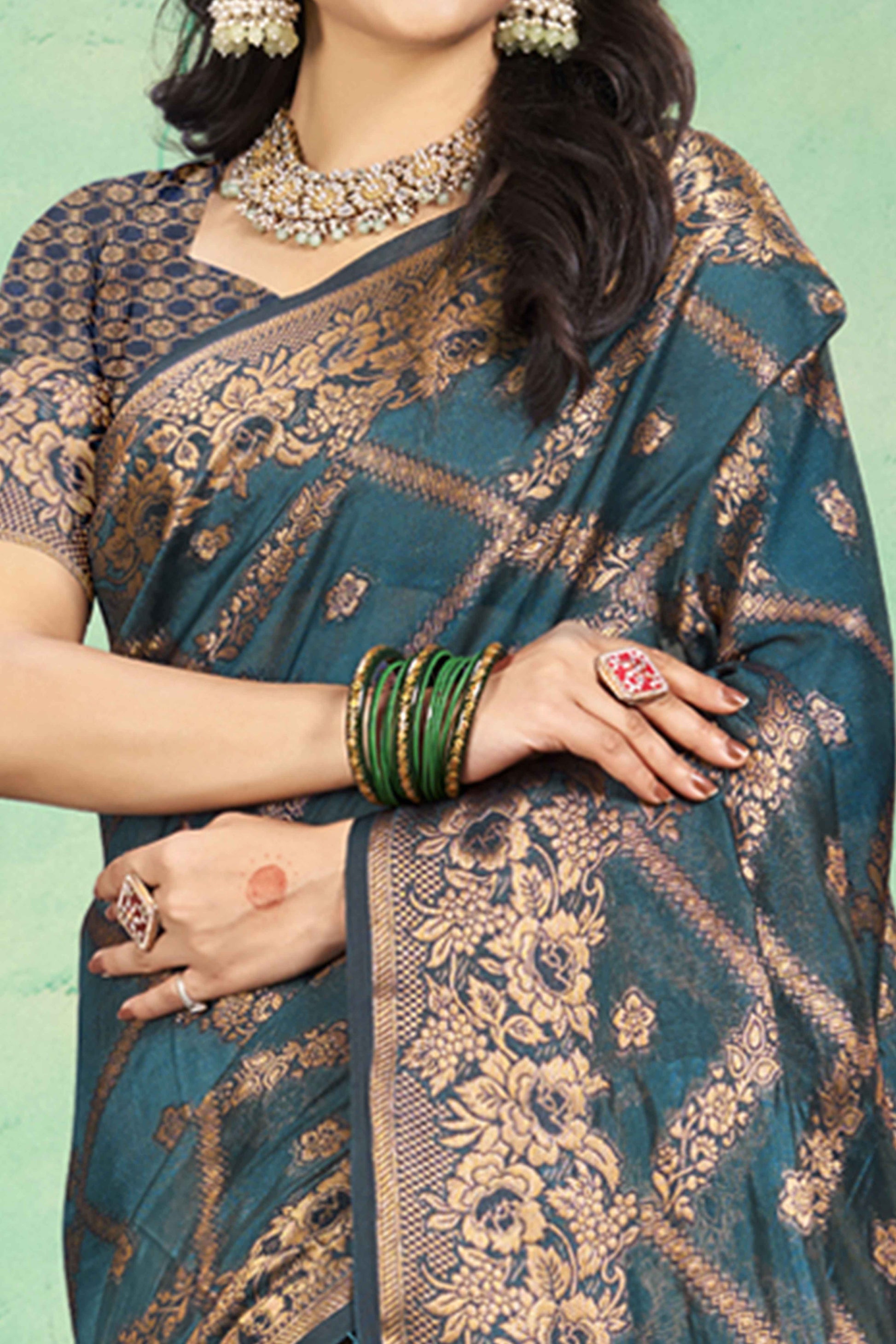 Bluyish Grey Floral Woven Cotton Silk Saree