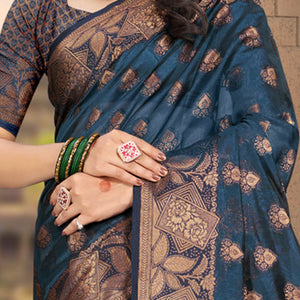 Bluyish Grey Floral Woven Cotton Silk Saree