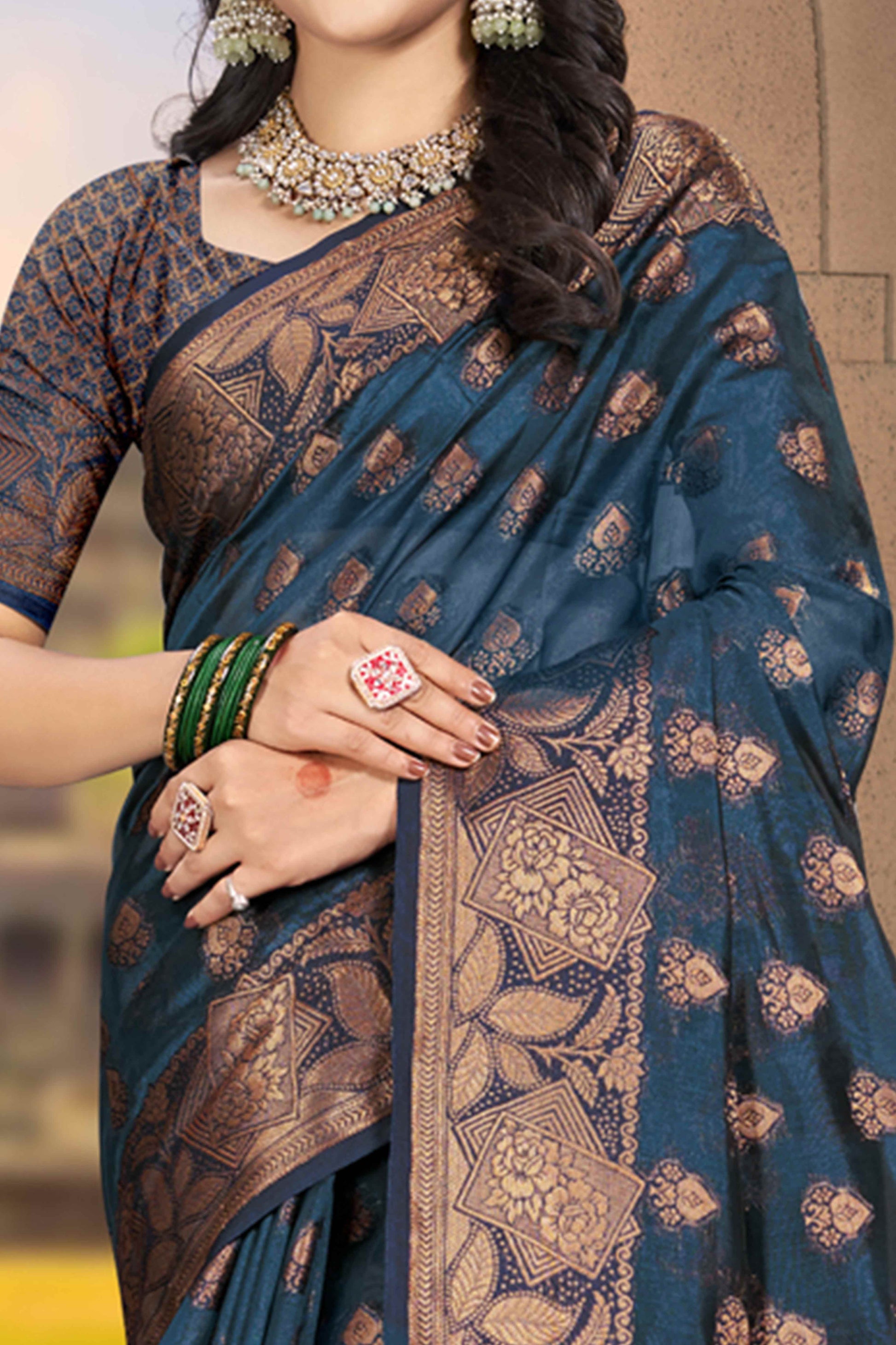Bluyish Grey Floral Woven Cotton Silk Saree