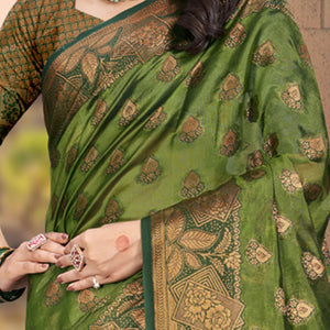 Mehendi Green Floral Woven Cotton Silk Saree