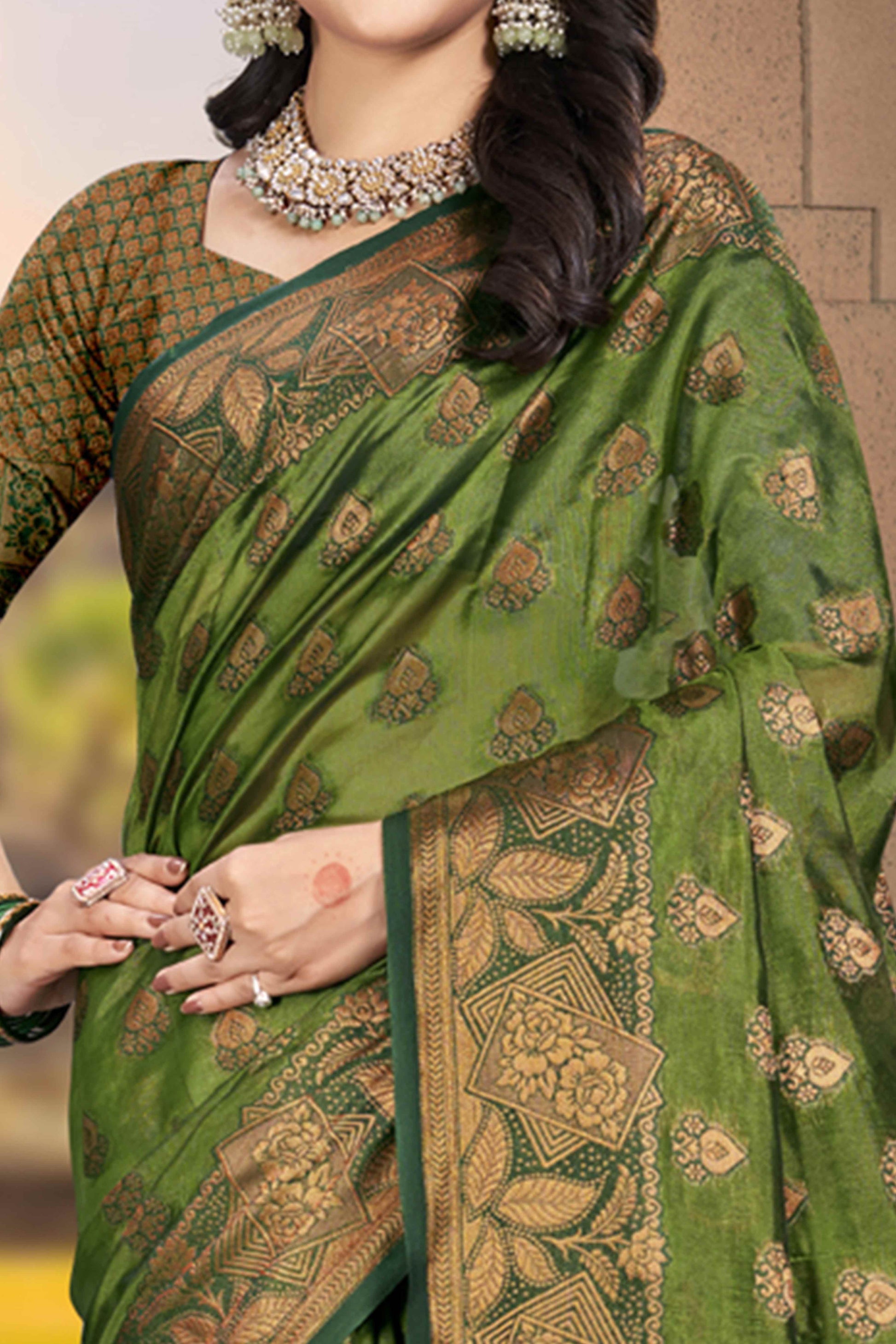 Mehendi Green Floral Woven Cotton Silk Saree
