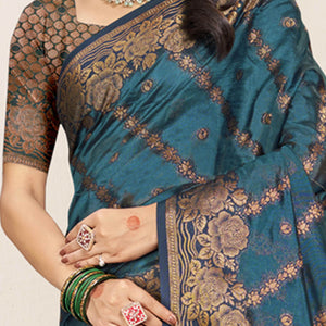 Bluyish Grey Floral Woven Cotton Silk Saree
