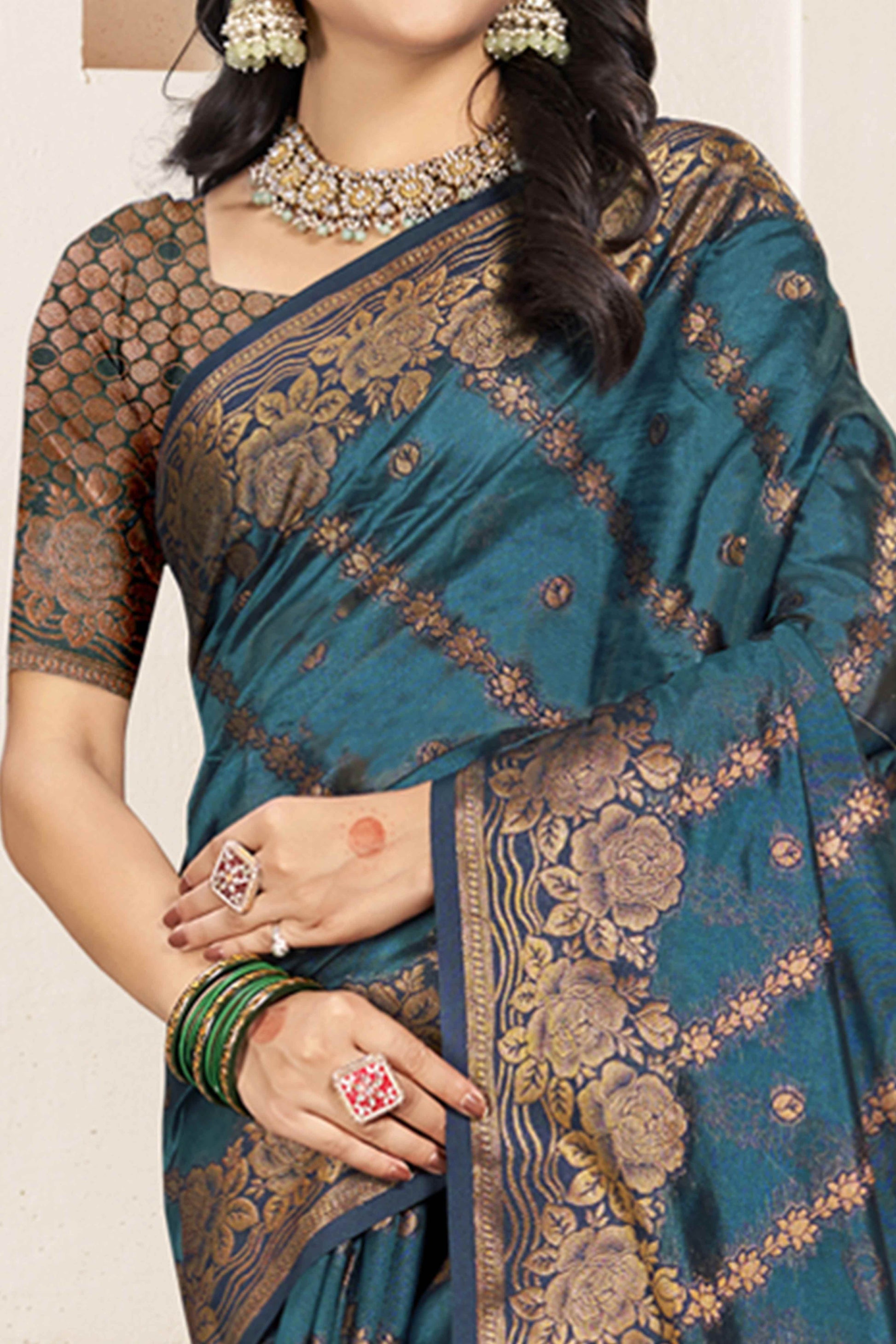 Bluyish Grey Floral Woven Cotton Silk Saree