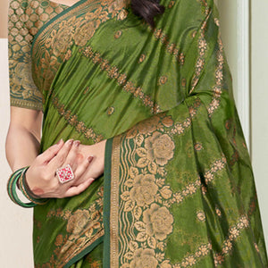Mehendi Green Floral Woven Cotton Silk Saree