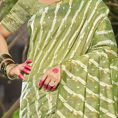 green-printed-with-woven-linen-cotton-saree-with-tassels