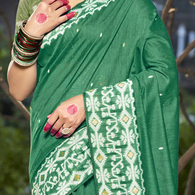 green-woven-linen-cotton-saree-with-tassels-8