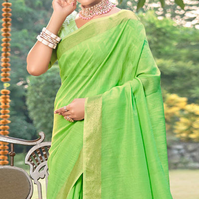 green-woven-cotton-blend-saree