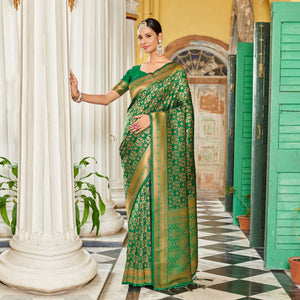 green-floral-woven-banarasi-silk-saree-with-tassels-4
