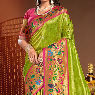 green-woven-raw-silk-paithani-saree-with-tassels