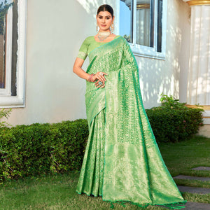 13green-floral-woven-cotton-blend-saree-with-tassels