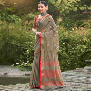 grey-floral-embroidered-linen-saree-with-tassels-1