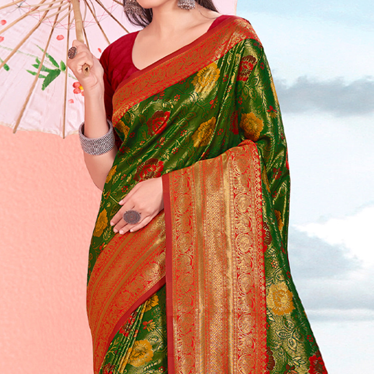 green-floral-woven-kanjivaram-silk-saree