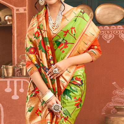 green-floral-woven-banarasi-silk-saree-with-tassels-2