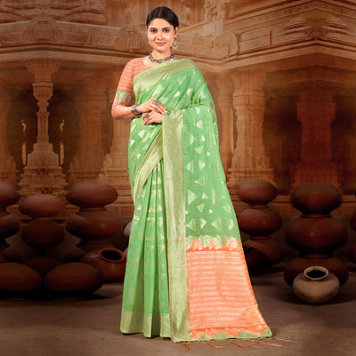 green-woven-linen-saree-with-tassels-1