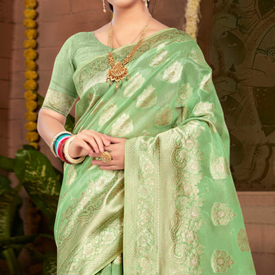 green-floral-woven-kota-doria-saree-with-tassels-1
