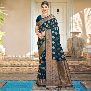 Morpich Floral Woven Banarasi Silk Saree