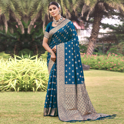 Morpich Floral Woven Kanjivaram Silk Saree With Tassels
