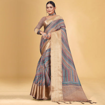 Multicolor Checks Woven Bhagalpuri Silk Saree With Tassels