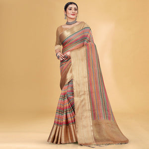 Multicolor Checks Woven Bhagalpuri Silk Saree With Tassels