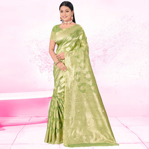 Light Green Woven Cotton Blend Saree