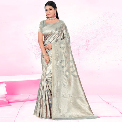 Grey Woven Cotton Blend Saree