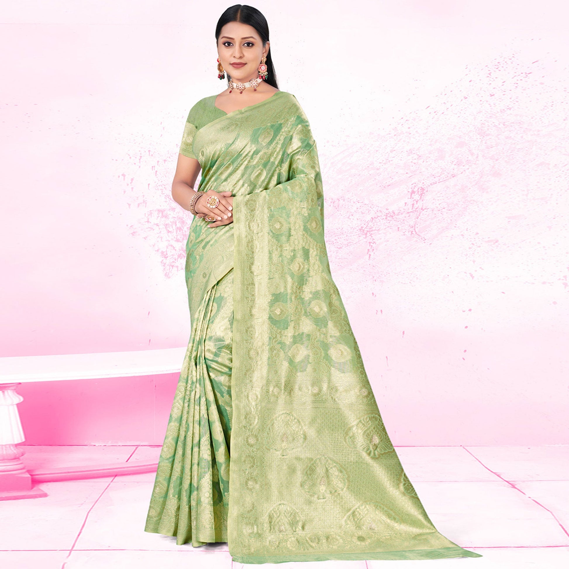 green-woven-cotton-blend-saree-1