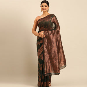 Bottle Green Floral Woven Cotton Silk Saree