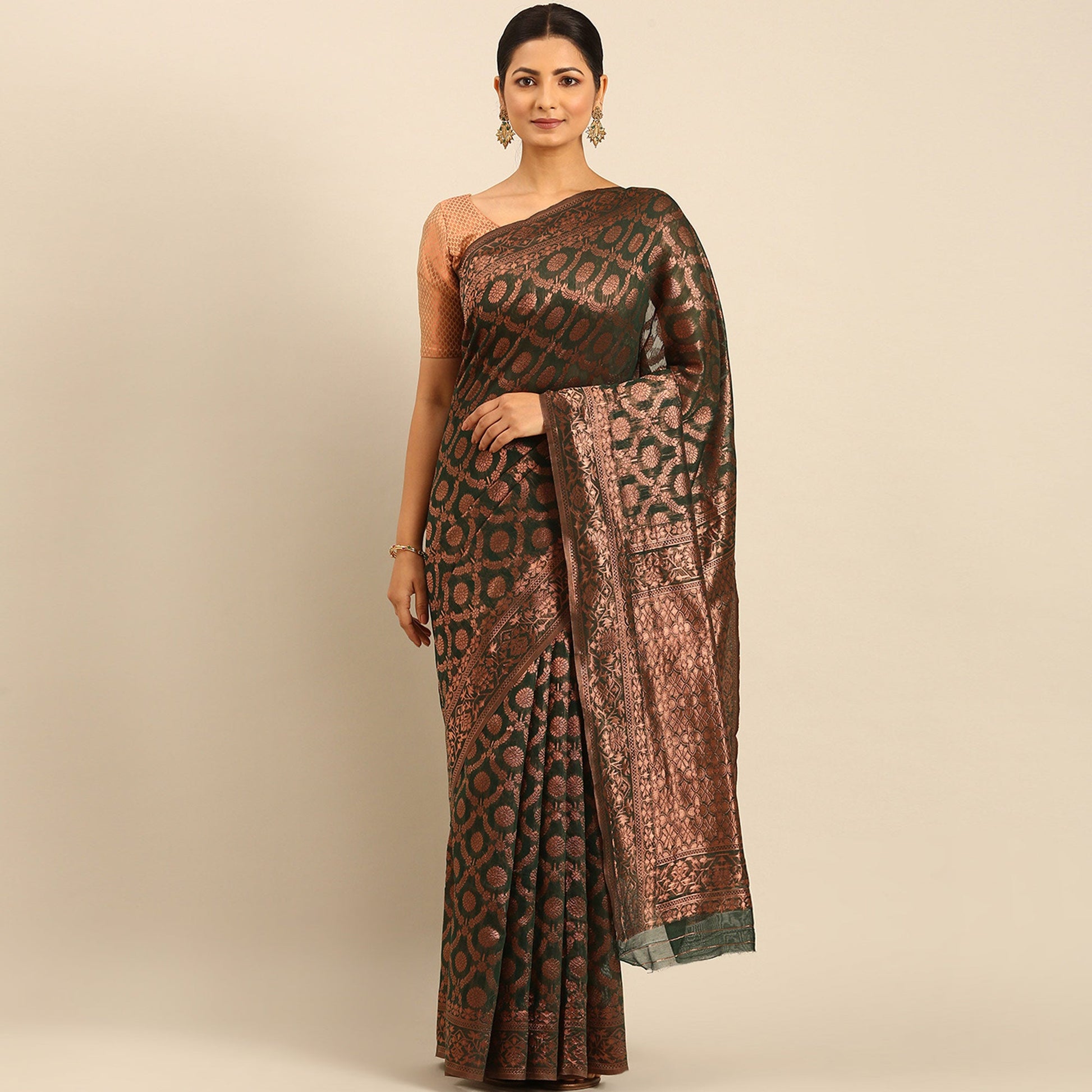 green-floral-woven-cotton-silk-saree-3