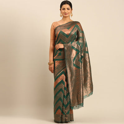 green-floral-woven-cotton-silk-saree-4
