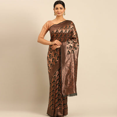 Bottle Green Floral Woven Cotton Silk Saree