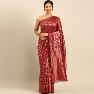 Magenta Floral Woven Cotton Silk Saree