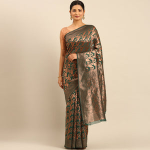 green-floral-woven-cotton-silk-saree-7