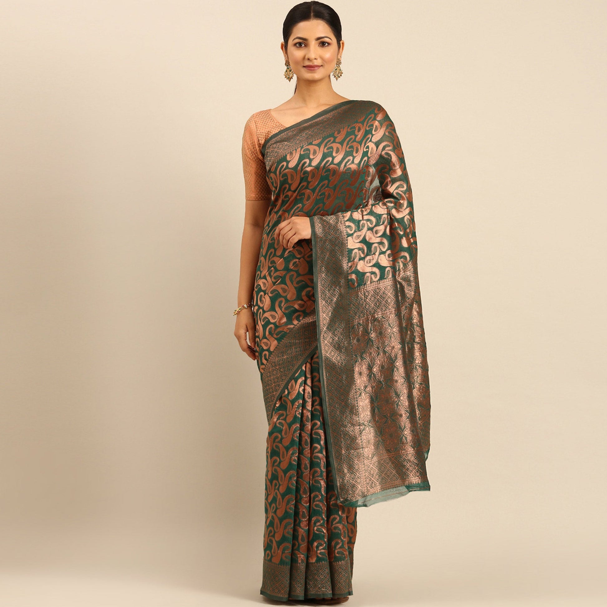green-floral-woven-cotton-silk-saree-7